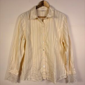 J. Jill Ivory Lace Trimmed Button Down Blouse Cottagecore Classic Office